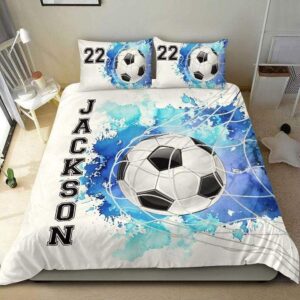 cozzbed custom soccer goal with your name bedding set, 3/4pcs soccer full bedding set, soccer bedding king size christmas birthday gift for kids adults, soccer bedding for kidssoccer team gifts