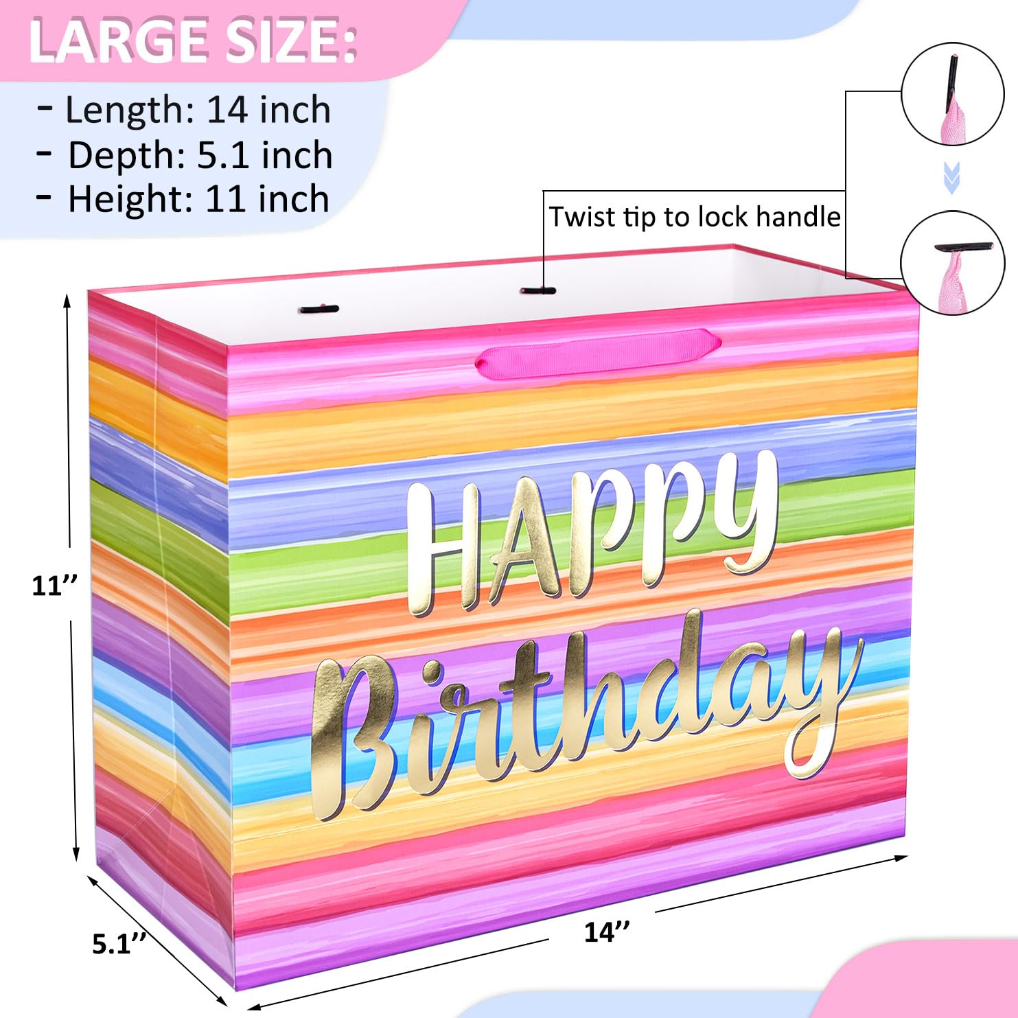 ZGORENDZ 14" Large Gift Bag with Matching Tissue Paper, Card & Envelope for Birthdays Party Colorful Happy Birthday Gift Bag