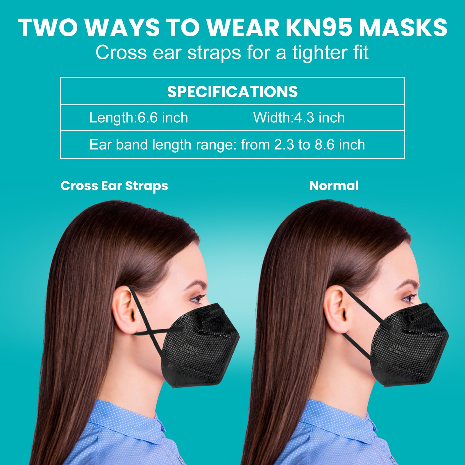 ZTANPS 50 PCS KN95 Face Mask, 5 Layers Protection Black Disposable Face Masks