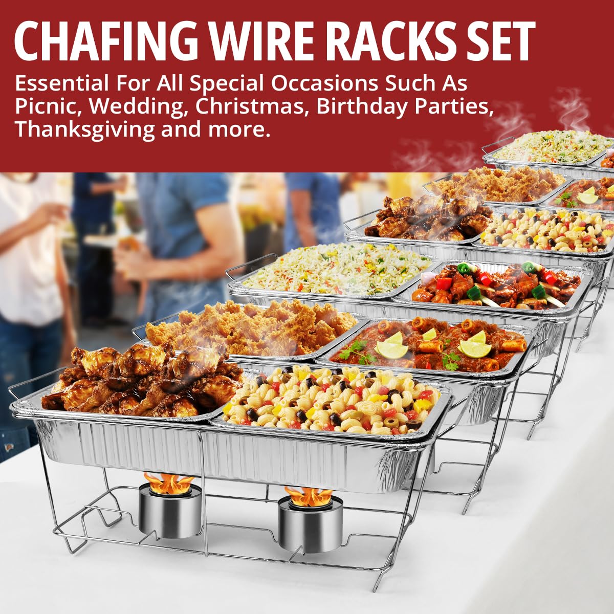 6 Pack Chafing Wire Rack Buffet Stand Chrome Frame for Events, Parties, Wedding, & Birthday Party Catering, Full Size Chafing Stand for Dish Serving Trays, Food Warmer Catering Supplies