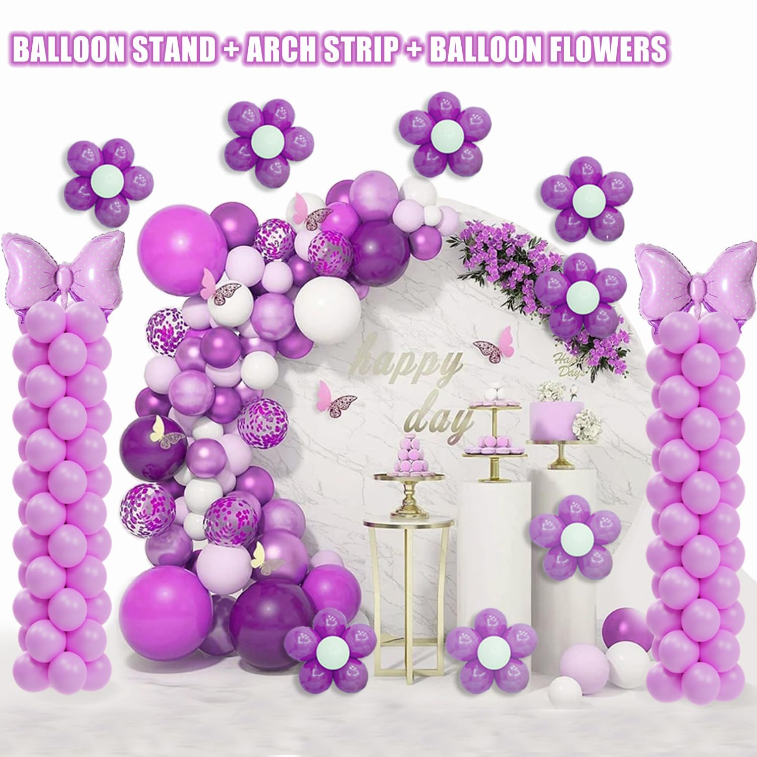 GIMCALO Balloon Column Stand Kit Set of 2, 7ft Height Adjustable Balloon Arch Kit, Metal Telescopic Pillar Balloon Stand, Birthday Party, Graduation, Wedding Christmas Decorations