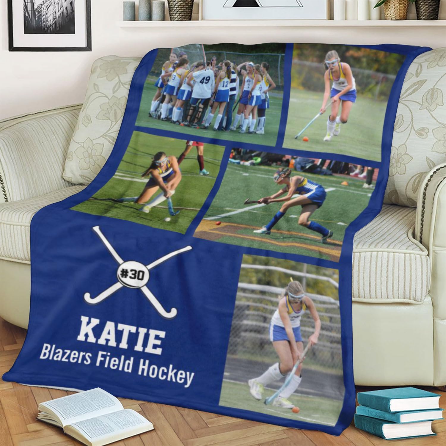 Personalized Hockey Blanket for Girls - Field Hockey Team Gifts - Personalized Photo Blanket Christmas Birthday Gifts for Son Kid Adult - End of Season Graduation Gifts for Field Hockey Players