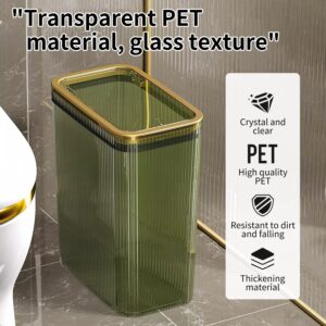 Transparent Trash Can, Bathroom Trash Cans with Lids, Plastic Slim Waste Basket with Press Top Lid,2.6 Gallon/10L Clear Garbage Can for Bathroom, Bedroom, Kitchen, Home,Office (Transparently Green)…