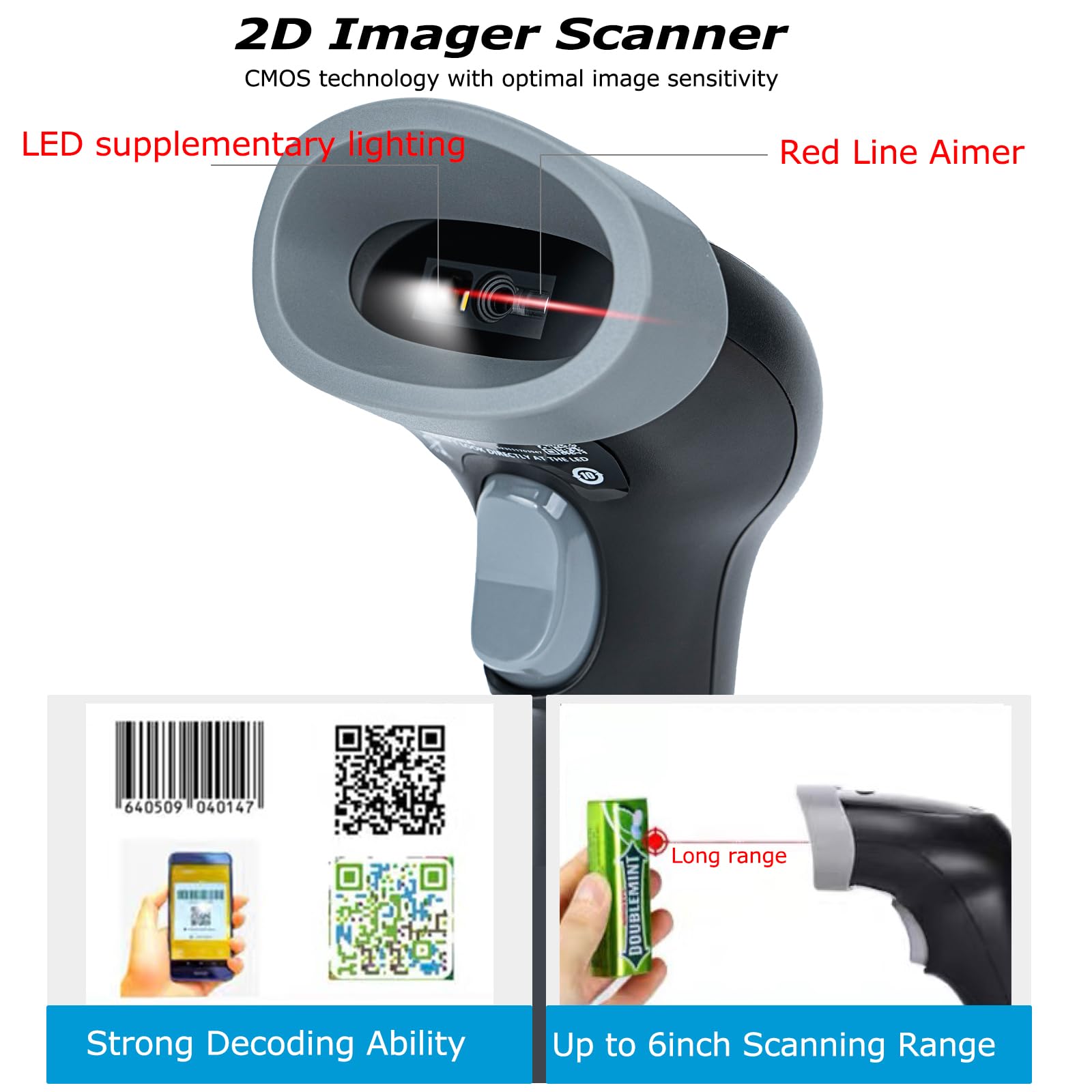 TEEMI 2D Barcode Scanner USB Wired Handheld Inventory Scanner QR Code Scanner PDF417 Data Matrix Digital Bar Code Reader with Virtual COM Feature for for Retails, Office, Warehouse, Library