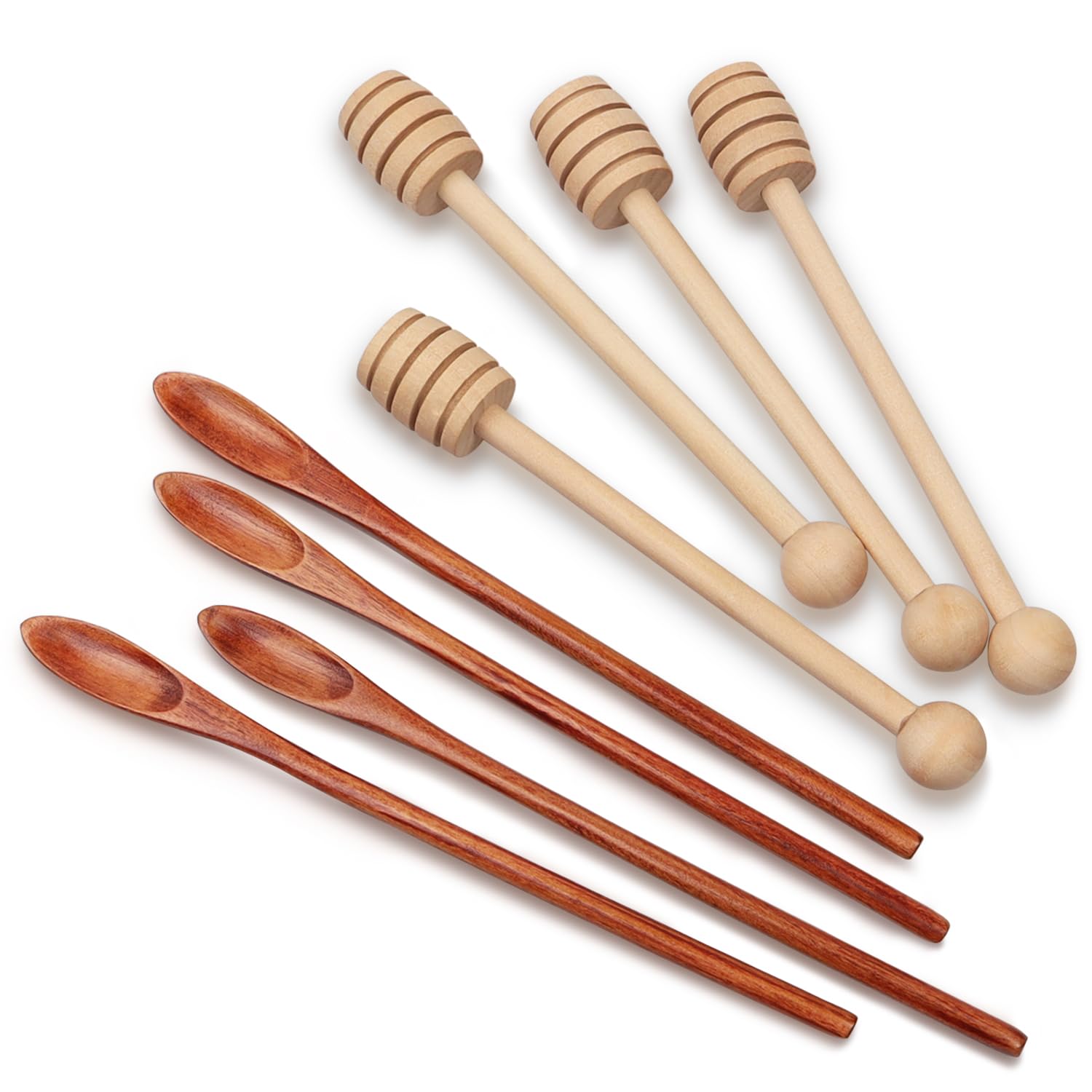 6.3Inch Wooden Honey Dipper Sticks: Long Handle Coffee Stirring Spoons - Honey Comb Sticks - Honey Wand for Honey Jar Dispense Drizzle Honey Wedding Party Favors