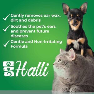 HALLI Jamaican Inspired Plant-Based Dog Ear Cleaner with Coconut Oil and Aloe Vera - Wax-Dissolving, Gentle Formula, Mild Scent - Large 8 oz Bottle