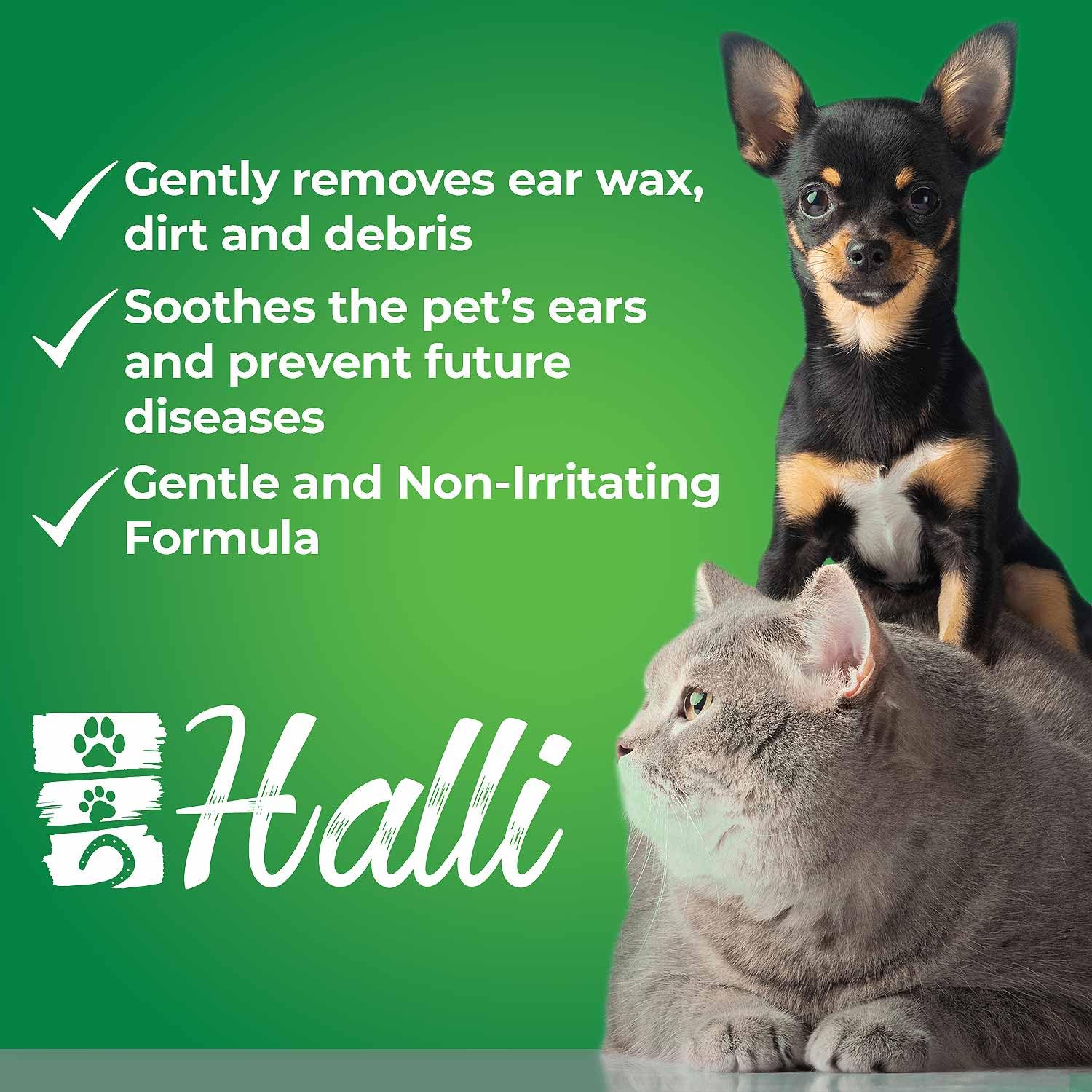 HALLI Jamaican Inspired Plant-Based Dog Ear Cleaner with Coconut Oil and Aloe Vera - Wax-Dissolving, Gentle Formula, Mild Scent - Large 8 oz Bottle