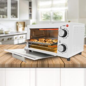 Aiwa 750W Toaster Oven 4 Slice with Baking Tray, Bake Toast Cook and Broil, Temperature Control, 60 Minute Timer Knob, Automatic Shutoff, Baking Tray and Crumb Tray Included