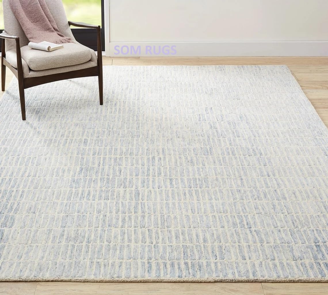 SOM RUGS 100% Authentic Capitola Tufted Handmade Woolen Area Rug Bedroom Decor Office Rug (Blue, 8 x 10 Feet)