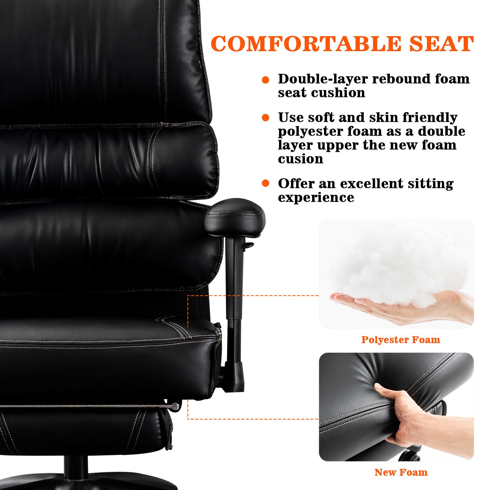 MO MAEK Office Chair, Big High Back PU Leather Chair, Executive Office Chair, Ergonomic Office Chair with Foot Rest, Office Chair 400LBS, Black Office Chair