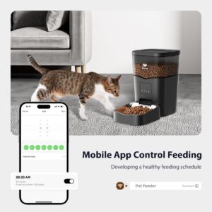 Automatic Cat Feeder WiFi: Automatic Cat Food Dispenser App Remote Control Timed Feeding of Dry Pet Food 10s Voice Recorder Programmable Food Dispenser for Cat & Small Dog Up to1-10 Meals Black