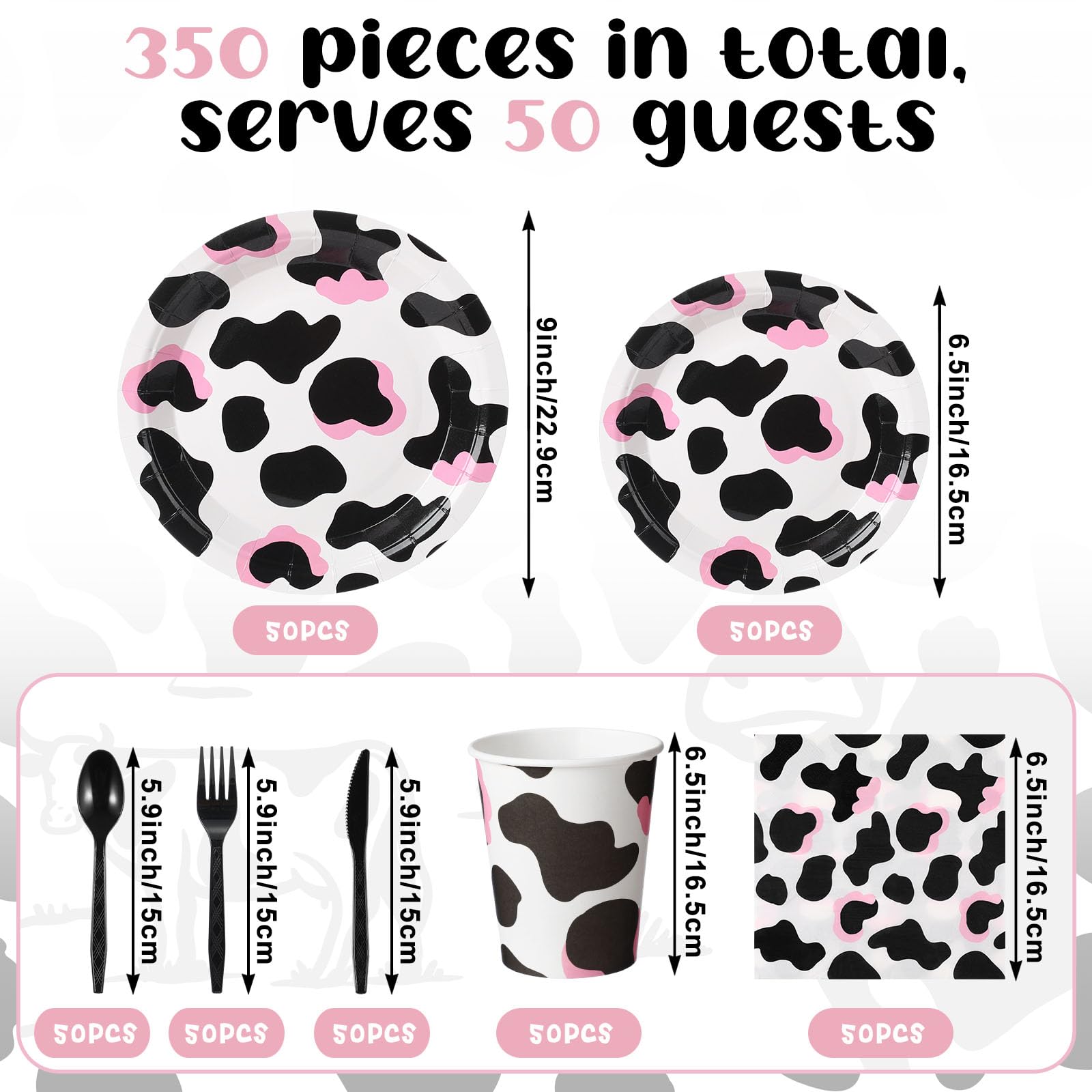 Domensi 350 Pcs Pink Cowgirl Party Supplies Cow Party Tableware Set Serve 50 Cow Print Plates Napkins Cups Cow Theme Party Decoration for Cowgirl Cowboy Farm Animal Cow Theme Birthday Baby Shower