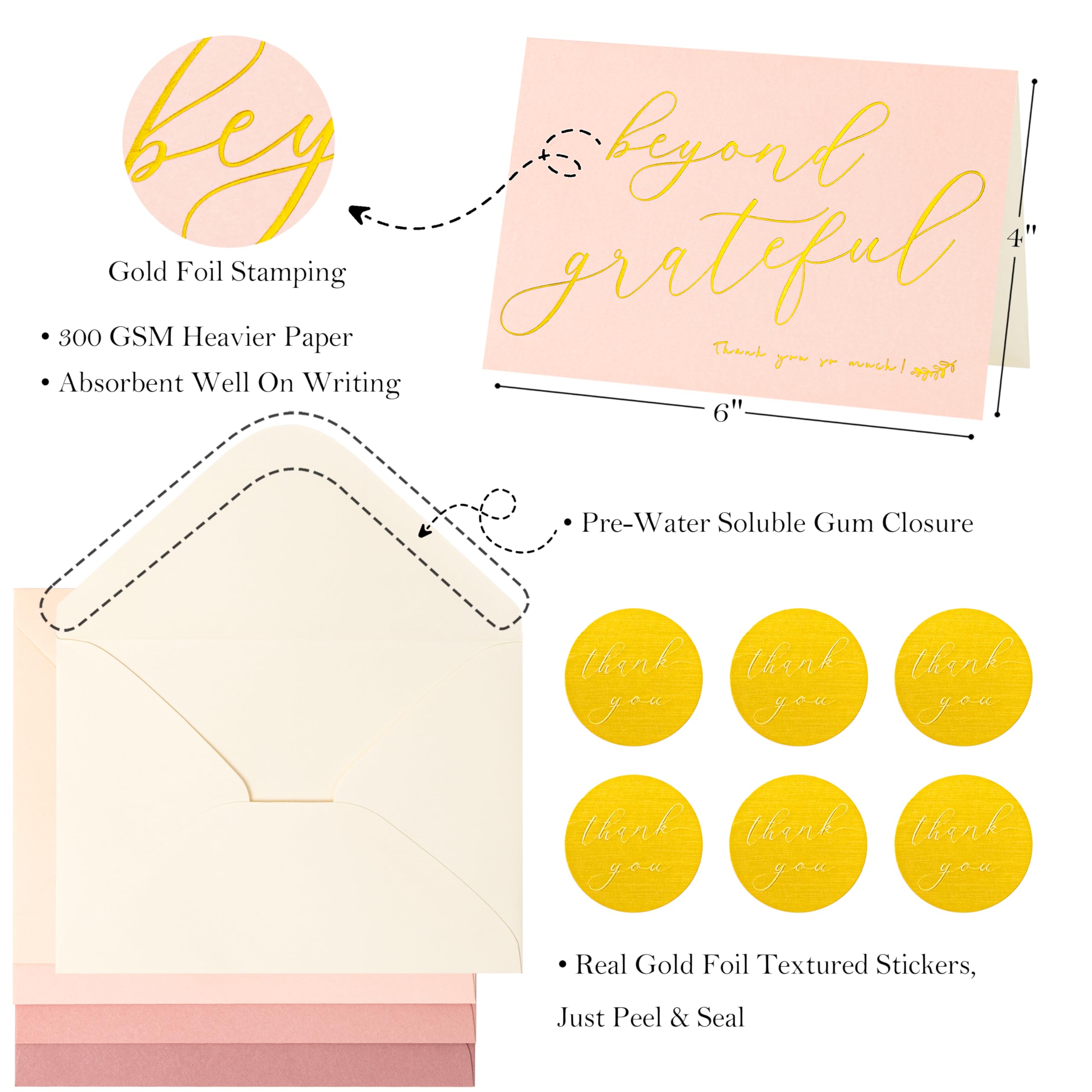 Crisky 50 pcs Dusty Rose Beyond Grateful Thank You Cards With 50 Envelopes & 50 Stickers Simple, Chic, Elegant Greeting Cards Perfect for: Wedding/Business/Birthday/Graduation. 4 x 6 inches 50 Pack