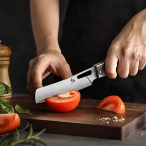 SENBON 440 Stainless Steel Sharp Pocket Folding Chef Knife Peeling Utility Knife Fruit Knife Carbon Fiber Handle Camping Barbecue Outdoor Kitchen Knife with Back Clip