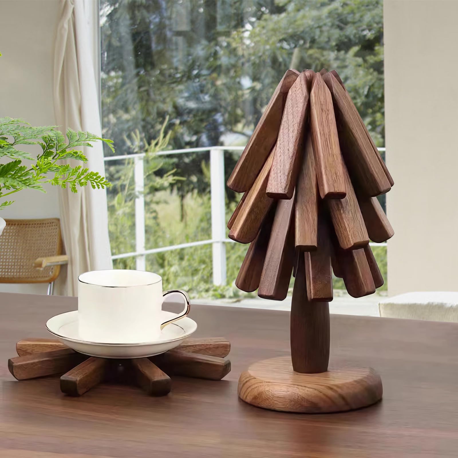 Wooden Trivets Set for Hot Dishes, Hot Pots and Pans, Trivet Tree Made of Black Walnut Trivet Set, Pot Trivets for Kitchen