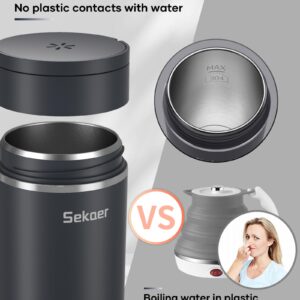 Sekaer Travel Portable Electric Kettle, Small Tea Kettle Coffee Mini Hot Water Boiler, 400mL & 304 Stainless Steel, with 4 Variable Presets and Auto Shut-Off SKE-840G