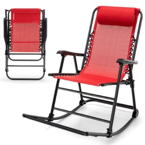 happygrill foldable rocking chair zero gravity lounge rocker with headrest, outdoor portable rocker for porch garden poolside and backyard