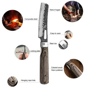 SENBON 440 Forged Stainless Steel Sharp Folding Chef Knife Peeling Utility Knife Fruit Knife Colorful Wood Handle Camping Barbecue Outdoor Pocket Portable Kitchen Knife