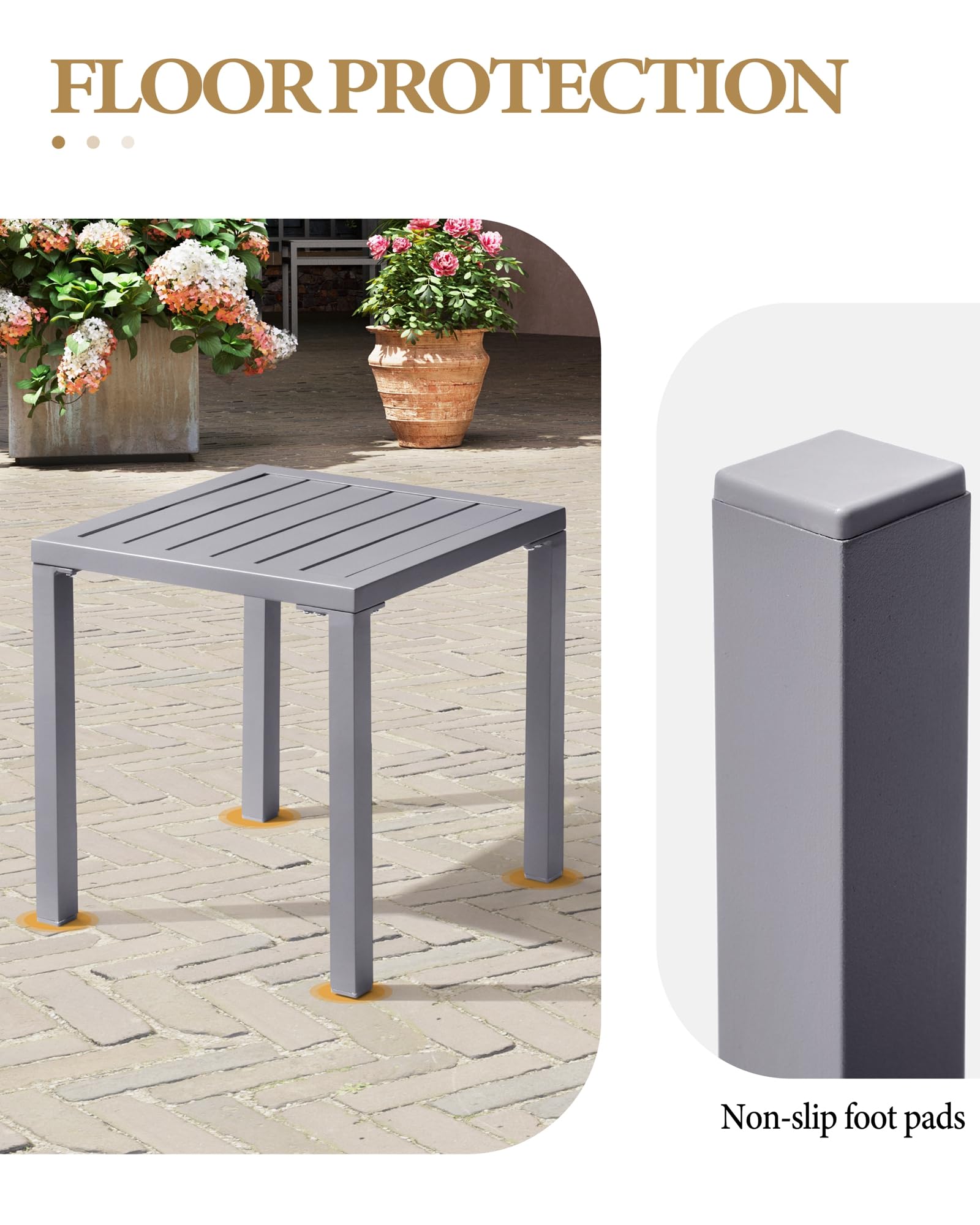 Crestlive Products Aluminum Outdoor Side Table Set of 2, Pool Lounge Chair Side Table, Weather Resistant Small Square Coffee End Table for Patio, Yard, Garden, Porch, Deck, Outdoor