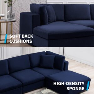 Mjkone 144'' Oversized U Shape Sectional Sofa Couch with Reversible Ottoman. 6 Pieces Modular Sofa Couch with 2 Free Cushions. Free Combination, Living Room Furniture, Deep Blue