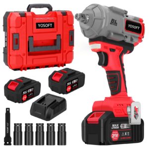 yosoft 1000n.m(740ft-lbs) cordless impact wrench,1/2" high torque impact gun,21v brushless electric impact wrench with 2 * 4.0ah battery,5 sockets fast charger,power impact wrench for car home