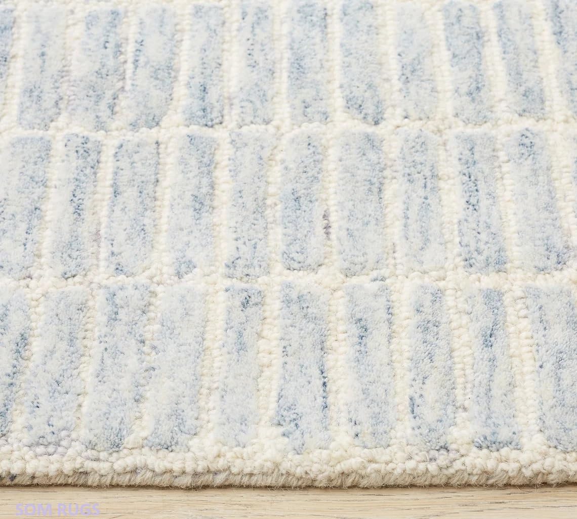 SOM RUGS 100% Authentic Capitola Tufted Handmade Woolen Area Rug Bedroom Decor Office Rug (Blue, 8 x 10 Feet)