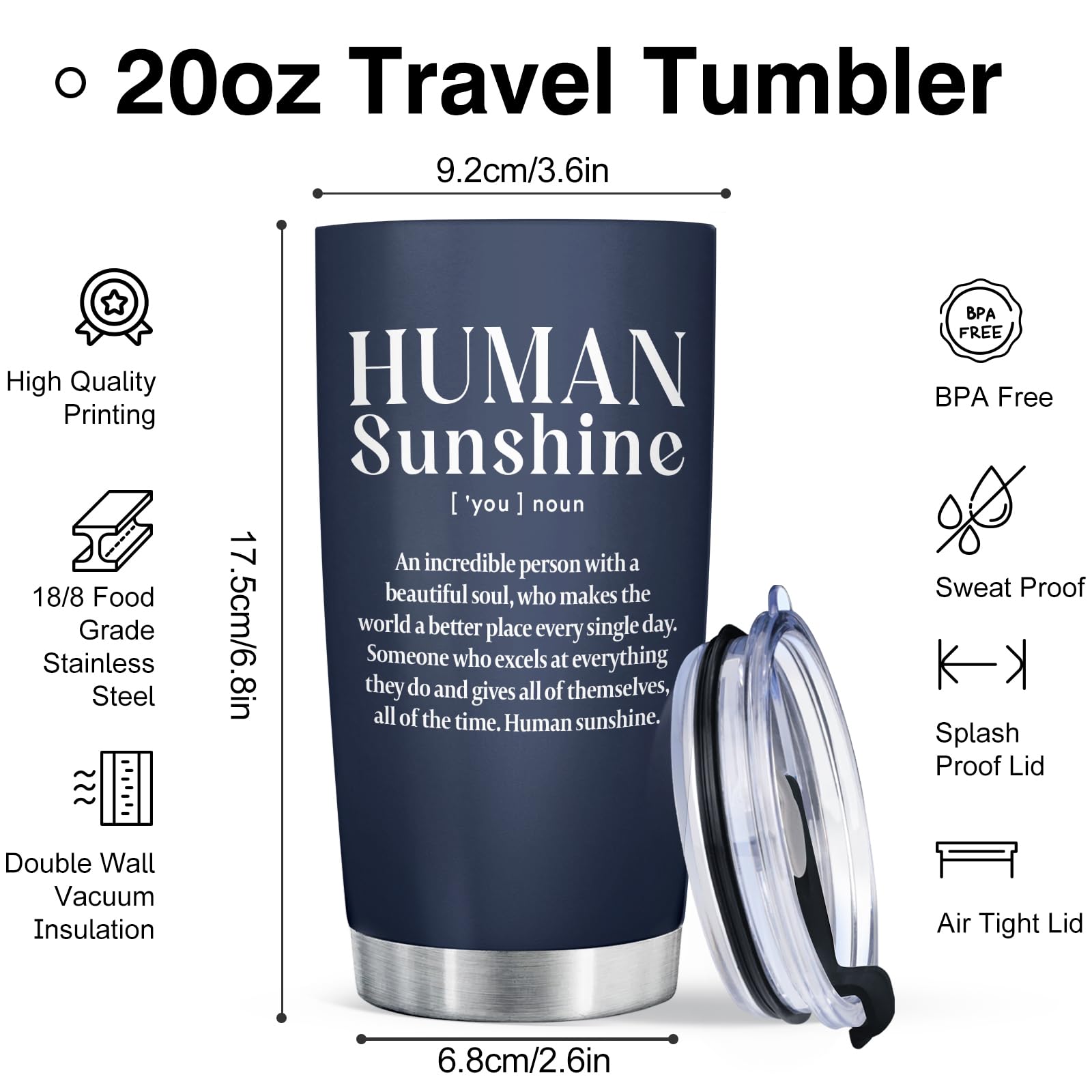 Shqiueos Coworker Christmas Gifts Human Sunshine Tumbler Cup 20 Oz, Thank You Gifts for Women Men, Appreciation Gifts for Teacher Doctor Nurses Employee Principal Boss Retirement Birthday Gifts