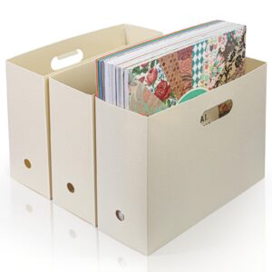 foldable scrapbook paper storage organizer, 12x12 scrapbook paper storage, plastic file organizer, beige, 3 pack