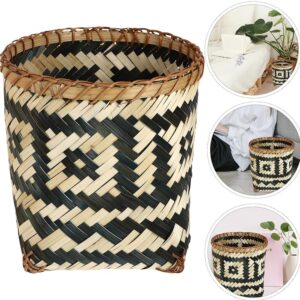 1pcs Bamboo Woven Trash Can Wicker Waste Basket Office Garbage Cans Round Waste Paper Bin Rubbish Basket Plant Flower Pot for Under Desk Bedroom Bathroom Home Office