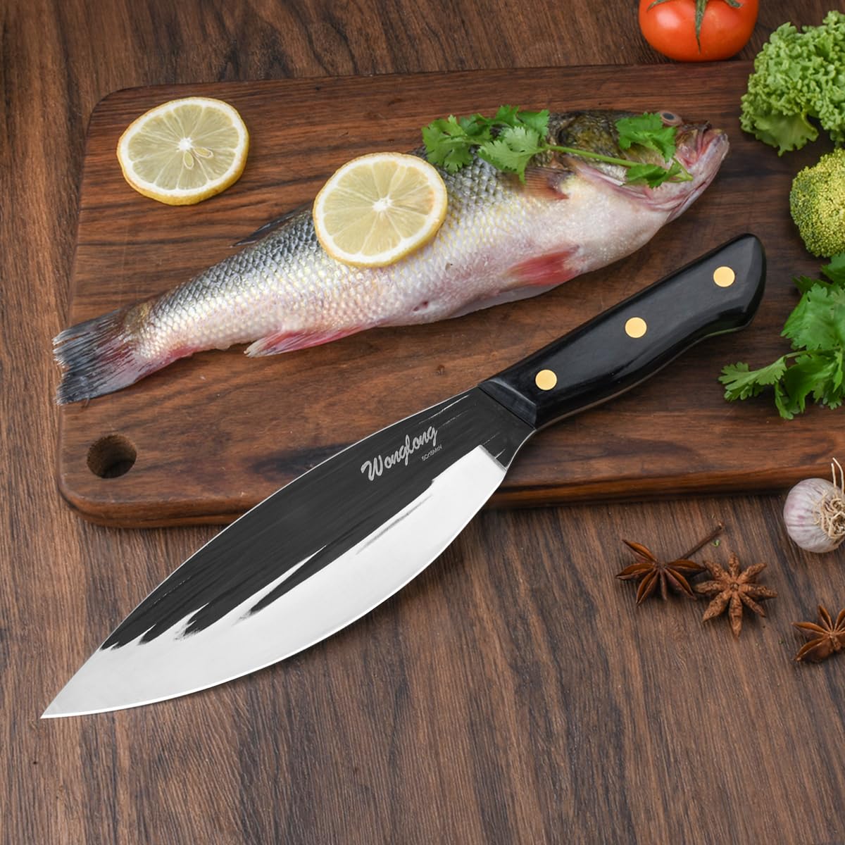 Wonglong Sharp Mouthed Large Fish Knife Slicing Knife Kitchen Knife Sharp Slaughter Fish Special Knife Meat Cleaver Seafood Market Aquatic Fish Knives Professional Kitchen Knife Fish Hunting Knife