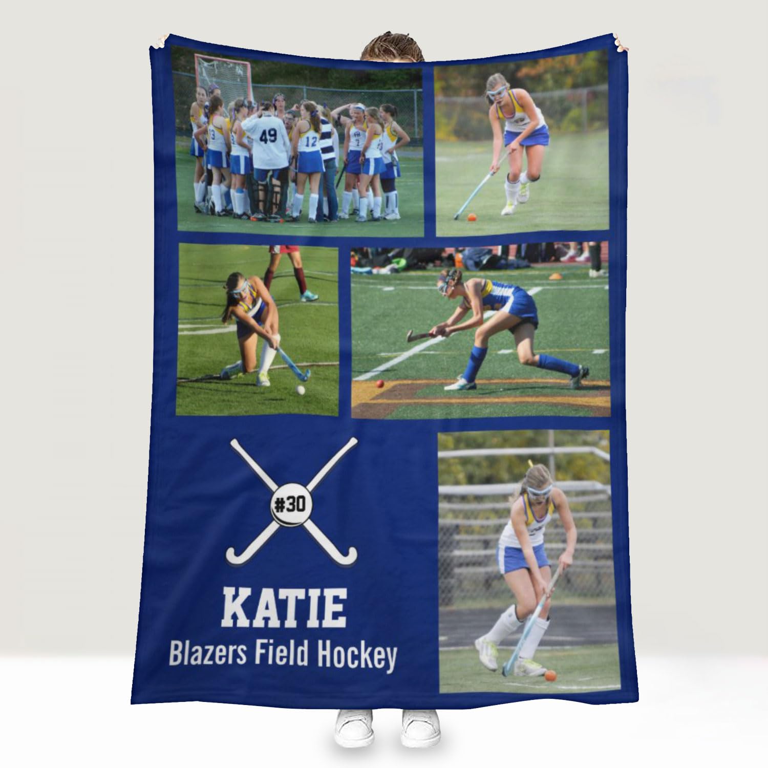 Personalized Hockey Blanket for Girls - Field Hockey Team Gifts - Personalized Photo Blanket Christmas Birthday Gifts for Son Kid Adult - End of Season Graduation Gifts for Field Hockey Players