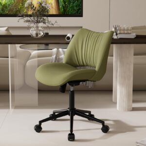 YOUTASTE Home Desk Chair Ergonomic Office Chair Armless Rolling Task Chair Leather Computer Chair of Height Adjustable and Thicked Padded Avocado Green