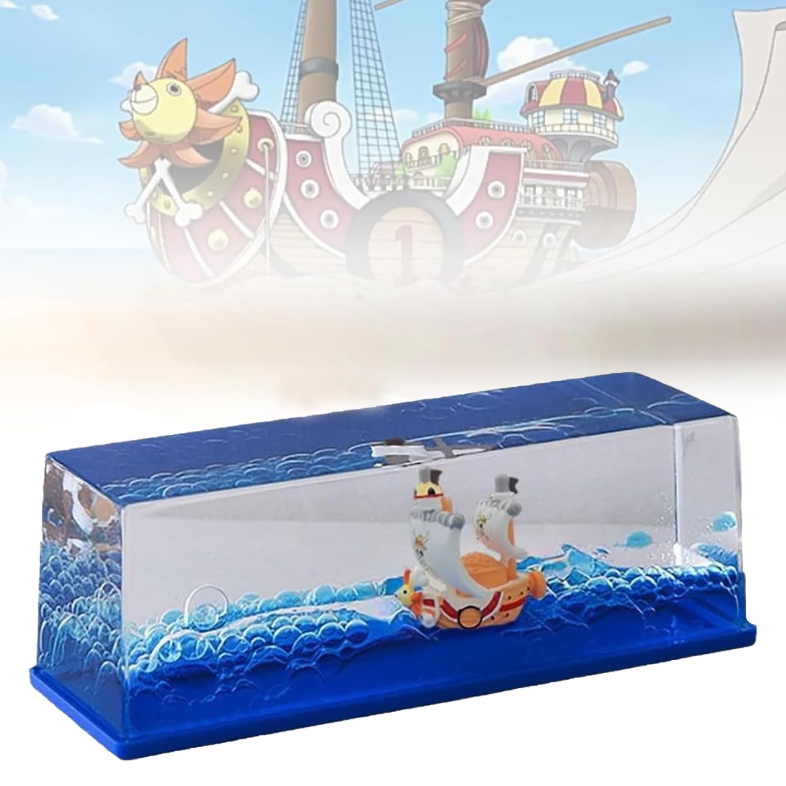 ROSSOM Unsinkable Thousand Sunny Pirate Ship in a Box,Non Sinking Anime Ship Fluid Drift Bottle, Unsinkable Boat in a Box, Unsinkable Ship Ornament Desk Decor Display Cases Fans Gifts