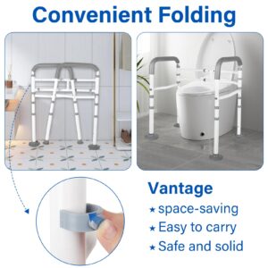 Jhkopqe Toilet Safety Rails(350 LB),Stand Alone Toilet Safety Frame,Adjustable and Foldable Toilet Safety Rails,Toilet Handles for Elderly and Disabled & Handicap,Fit Any Toilet