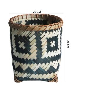 1pcs Bamboo Woven Trash Can Wicker Waste Basket Office Garbage Cans Round Waste Paper Bin Rubbish Basket Plant Flower Pot for Under Desk Bedroom Bathroom Home Office