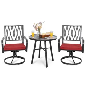 nuu garden 3 pieces swivel rocker patio bistro set outdoor furniture porch cushioned swivel rocker chairs conversation sets with round iron coffee table,black&red