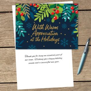 25 Employee Holiday Cards - Garland Appreciation Design with Gold Foil Embossing - 26 White Envelopes - FSC Mix