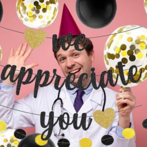 We Appreciate You Banner Thank You Appreciation Theme Party Decoration for Employee Doctor Nurse Parents Teacher Coworker Staff Hanging Garland Kit Balloons Bunting Office Supplies Photobooth Backdrop