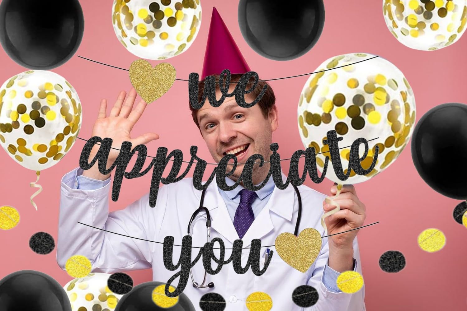 We Appreciate You Banner Thank You Appreciation Theme Party Decoration for Employee Doctor Nurse Parents Teacher Coworker Staff Hanging Garland Kit Balloons Bunting Office Supplies Photobooth Backdrop