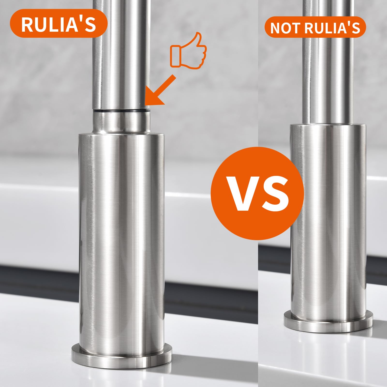 RULIA Brand, Double Handle Kitchen Faucet, 3 Holes Sink Faucet, Pull Down, Brushed Nickel, Stainless Steel, RB1063