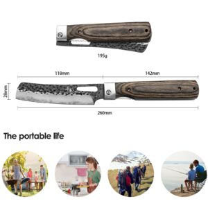 SENBON 440 Forged Stainless Steel Sharp Folding Chef Knife Peeling Utility Knife Fruit Knife Colorful Wood Handle Camping Barbecue Outdoor Pocket Portable Kitchen Knife