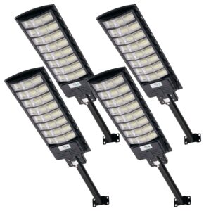 sararoom 800w solar street lights outdoor waterproof，16000 lm dusk to dawn solar flood light with remote motion sensor，dimmable led street light for parking lot, yard, etc（ 4 pack ）