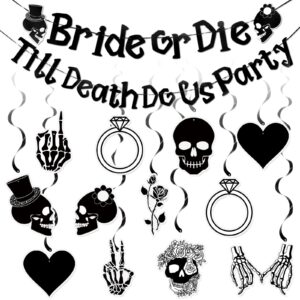 norme 14 pcs bride or die bachelorette party decorations 2 till death do us party diy bride banner 12 halloween wedding hanging swirls for bridal shower birthday party favors decor streamers supplies