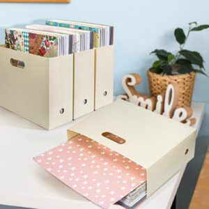 Foldable Scrapbook Paper Storage Organizer, 12x12 Scrapbook Paper Storage, Plastic File Organizer, Beige, 3 Pack