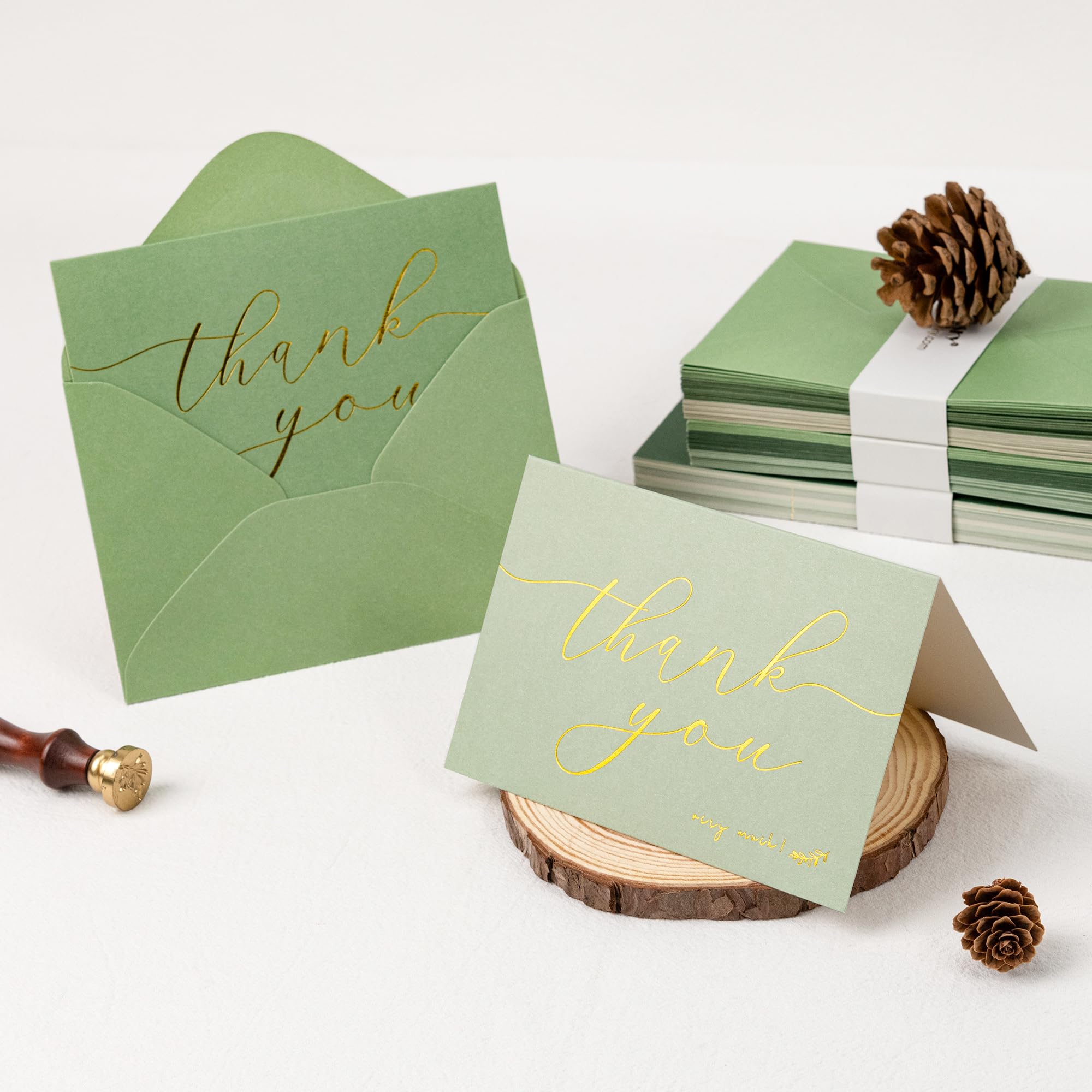 Crisky 50 Pcs Sage Green Thank You Cards With 50 Envelopes & 50 Stickers Simple, Chic, Elegant Greeting Cards Perfect for: Wedding/Business/Birthday/Graduation etc. 4 x 6 inches 50 Pack