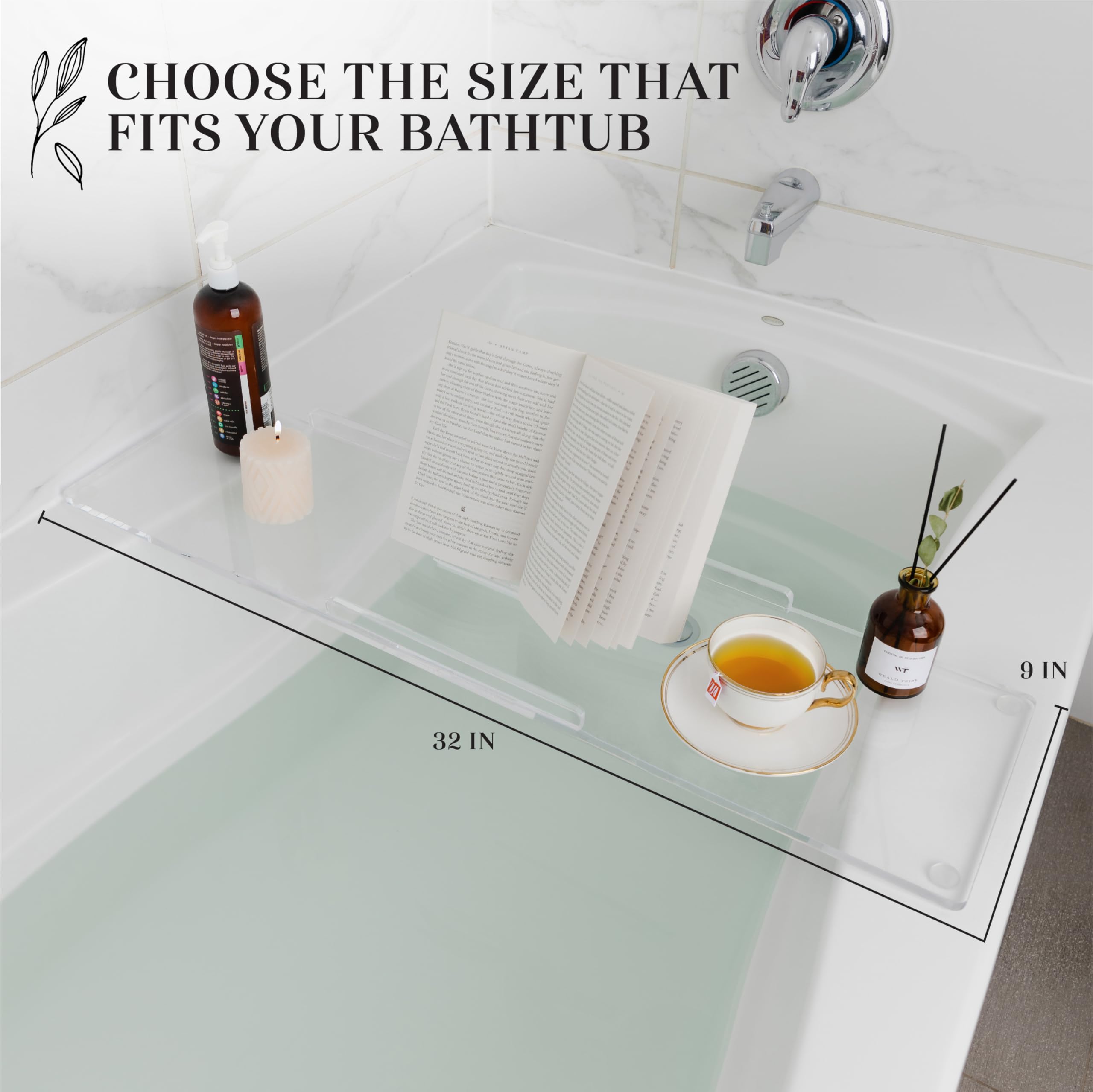 Rebecca Luxurious Bath, 32" Classic- Clear Bathtub Tray Caddy Tub Shelf, Spa Board Luxury Bathroom Bath tub Table, Waterproof Acrylic Tub Caddy Fits Across Bathtub, Book Rack, iPad, Easy To Clean(32")