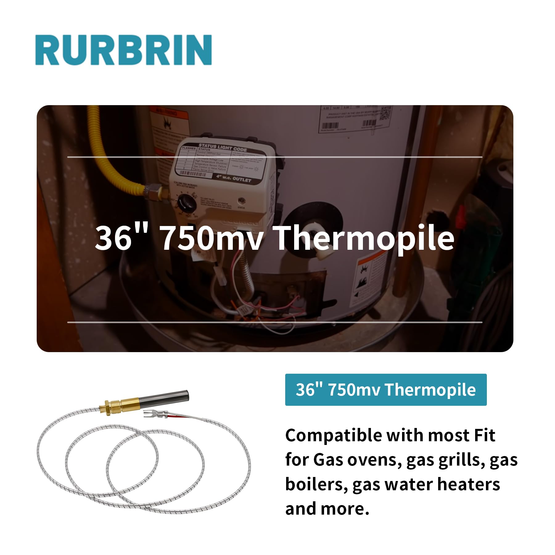 RURBRIN 36” 750mv Thermopile Fit for Heat Glo Heatilator, 750℃ Millivolt Thermocouple Replace for Fireplace Parts Q313A, Suitable for Stove Gas Ovens/Gas FirePlace/Water Heater/Gas Fryer Cluste (3PCS)