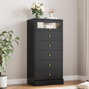 finetones 6 drawer dresser black dresser, 51'' tall black dresser black and gold dresser with exquisite glass door, modern dresser gold dresser, thickened board sturdy dresser for home