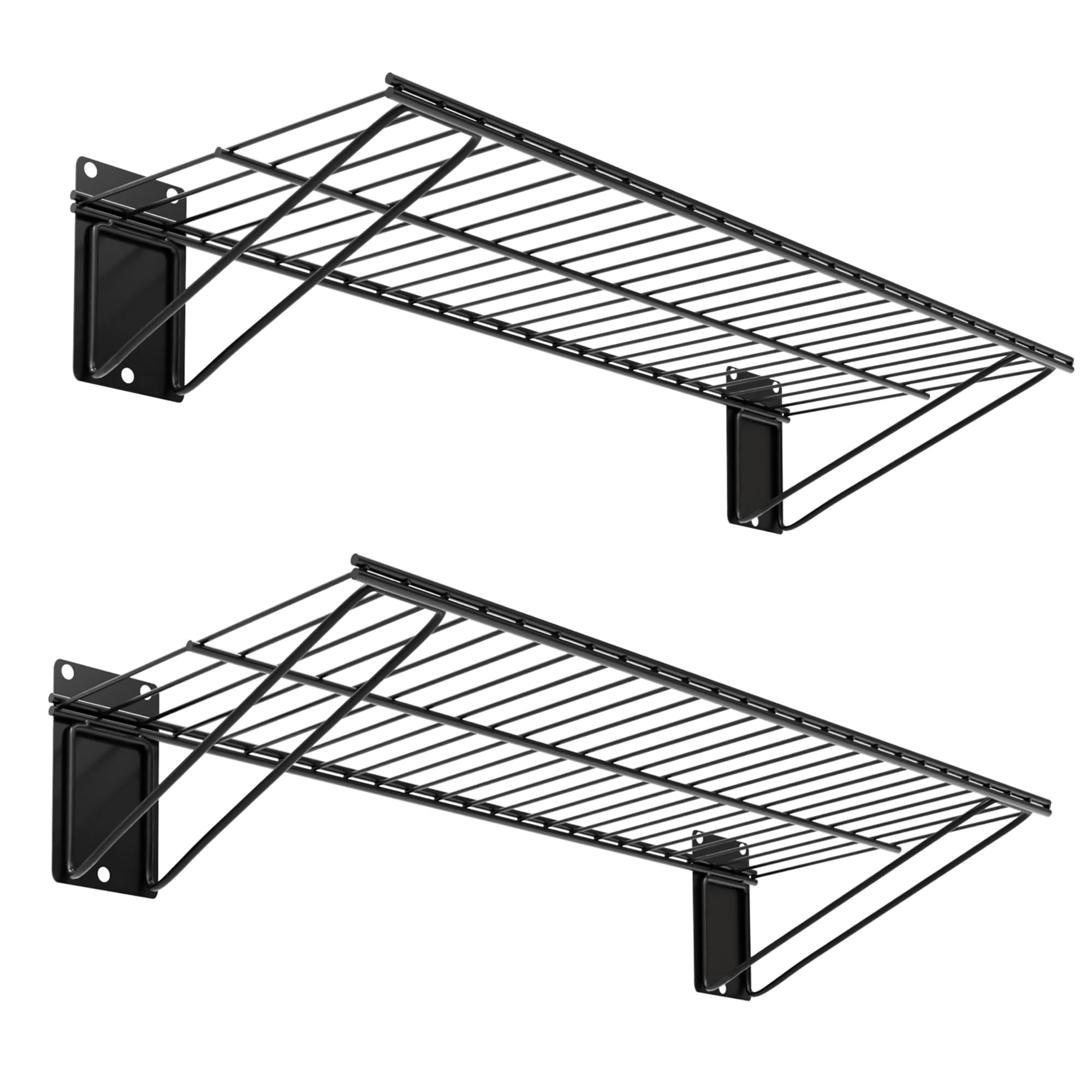 BELLO YON Wall Shelf 24'' x 11'' Garage Wall Mounted Storage Shelves, Heavy Duty Metal Wire Wall Shelving Storage Rack for Garage, Office, Basement, Max Load 90lb,Black, 2-Pack