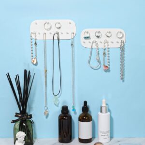 KALIONE Necklace Holder Wall Mounted, Hanging Necklace Holder Necklace Organizer Adhesive Plastic Necklaces Hanger with 6 Jewelry Hooks for Necklaces, Bracelets, Earrings, Keys, White